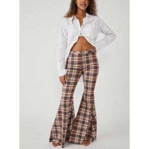 FREE PEOPLE Just Float On Printed Flare Jeans / Dark Chocolate Combo